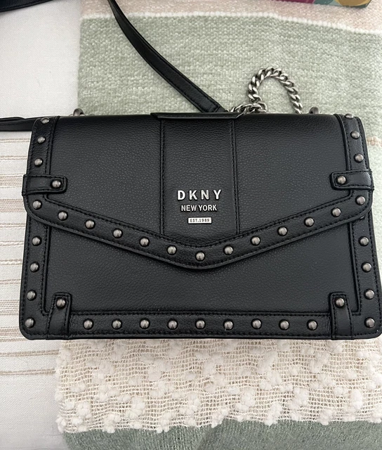 NEW DKNY BLACK Pebble Leather Gold Hardware Hobo Shoulder Bag