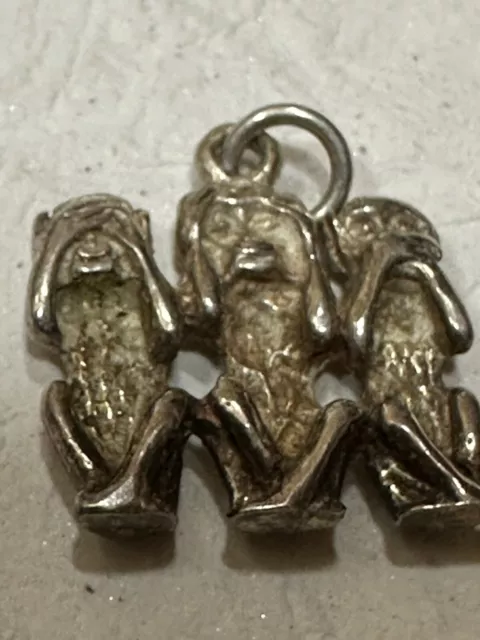 Monkey Charm Hear See Speak No Evil Sterling Silver 3 Monkeys