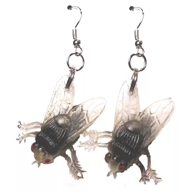 Funky HOUSE FLY FLIES EARRINGS Funny Weird Fishing Camping Garden Bug Insect Gag