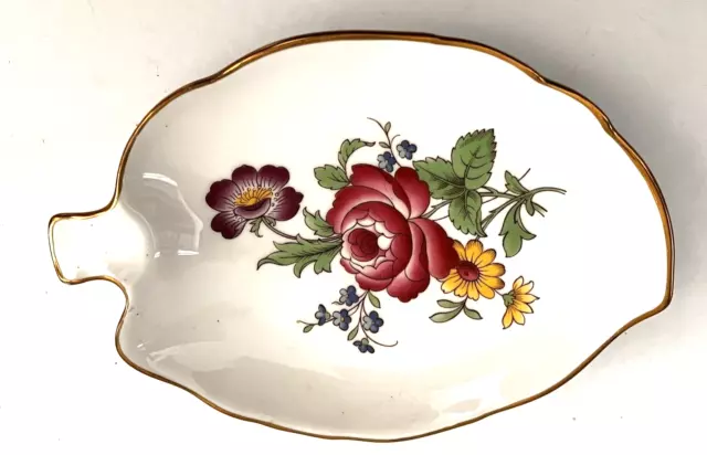 Vintage Spode Bone China Floral Leaf Dish - Trinket Gold Trim  6" x 4¾ " England