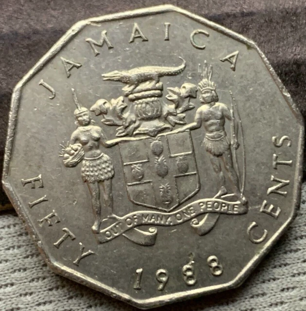 1988 Jamaica 50 Cents Coin UNC   Marcus Garvey  #X59