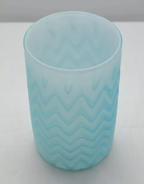 Antique MOP Thomas Web  Mother Pearl Blue Tumbler Satin Cased Glass Herringbone