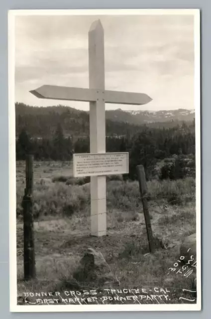 Donner Cross TRUCKEE California RPPC Antique Sierra Pass Monument Photo 1930s