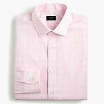 JCrew $70 Slim Ludlow easycare stretch cotton dress shirt check pink 17/35 AA837