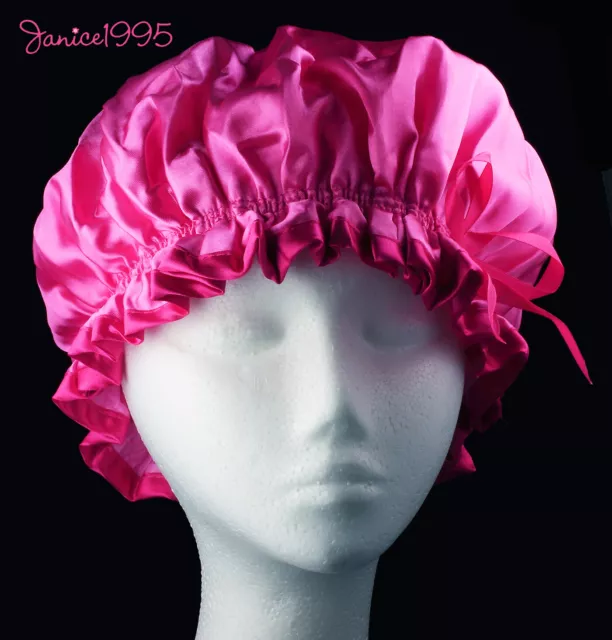 MIRATE Quality Lined Waterproof Satin Shower Cap ALL PINK TRIM AND LINING