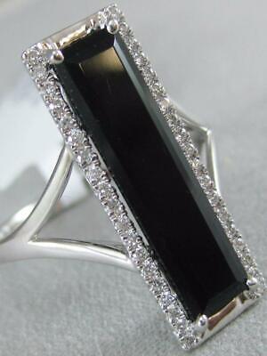 Grand Moderne Diamant Pavé Onyx Noir 14KT or Blanc Fendu Bande Bague #RG11211WDO