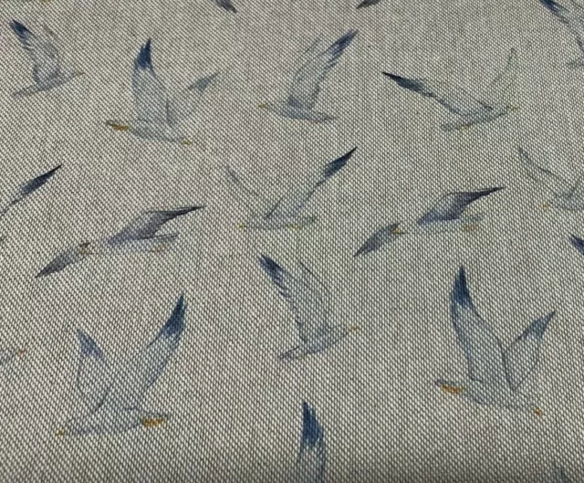 Sea Gulls Blue Beige linen/Cotton  Curtain/Craft/upholstery Fabric 140cm wide