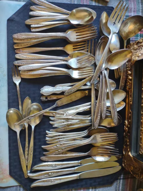 Vintage Antique Silverplate Flatware Silverware Mixed Lot 67 Pieces Only5 Knifes