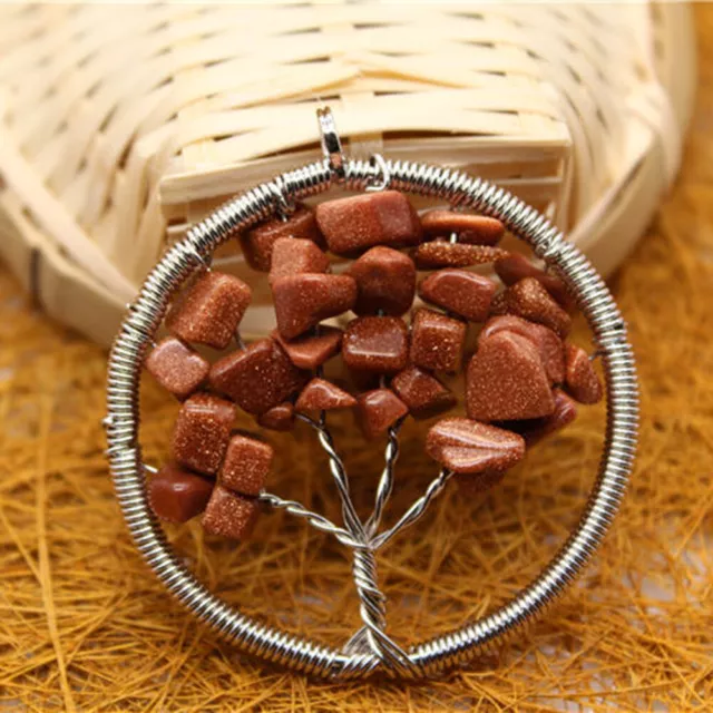 Natural Crystal Quartz Tree of Life Stone Pendant Amulet Healing Reiki Chakra