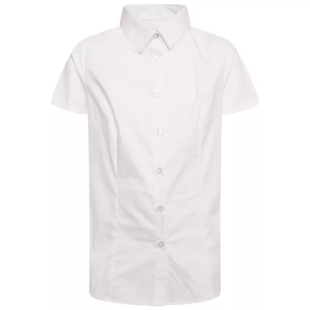 White Stretch Short Sleeve Senior Girls School Blouse Colared Shirt 6 to 14 Size 2