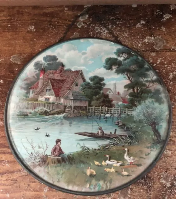 Vintage GERMANY Chimney Flue Cover House Pond Fishing Dock Ducks