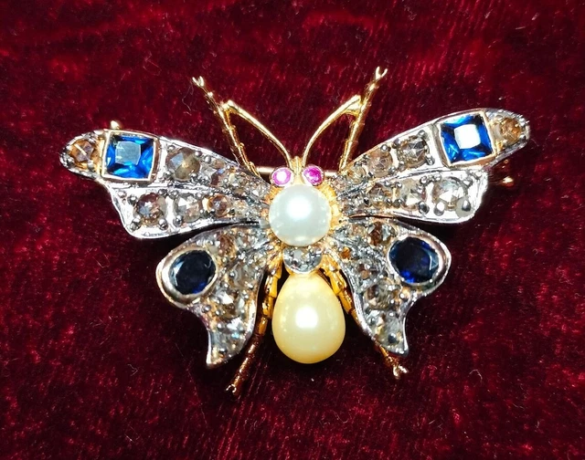 BROCHE PAPILLON EN Argent Sterling Émaillée Verte Edvin
