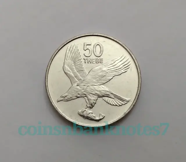 1991 Botswana 50 Thebe Coin, KM #7 Uncirculated / Bird-Eagle