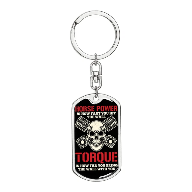 Horse Power Swivel Keychain Dog Tag Stainless Steel or 18k Gold