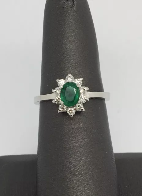 14K Solid White Gold Natural Genuine Diamond and Emerald Ring