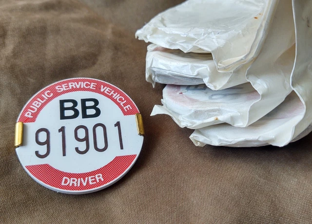 VINTAGE PUBLIC SERVICE Vehicle Driver Badges Train Bus Consecutive Nubs ...