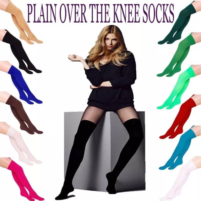 Lady Girl Women Plain Over The Knee Socks Thight Fancy School Thight Stockings