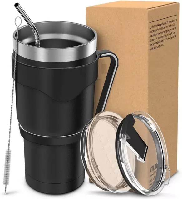 Coffee Travel Mug With Handle Stainless Steel Cup Tumbler Thermos Insulated 30oz