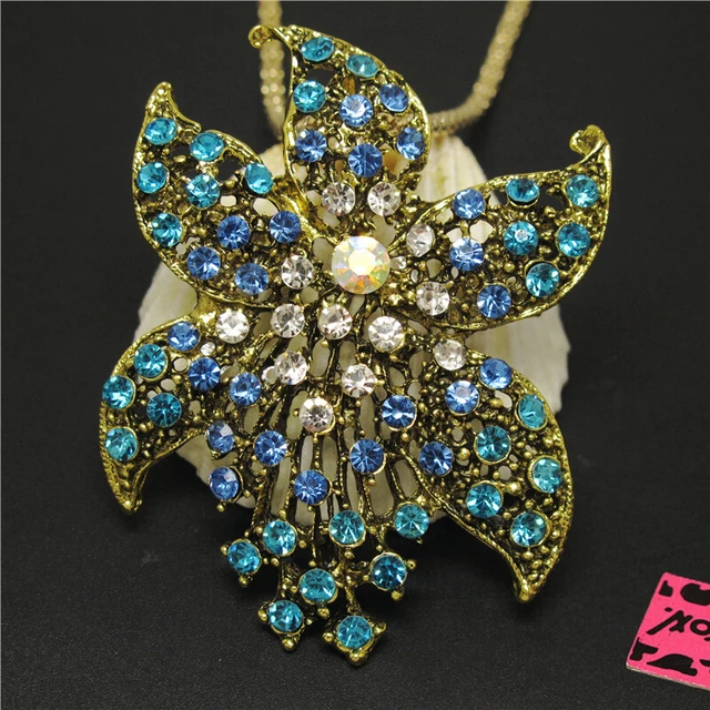 New Blue Bling Gorgeous Flower Crystal Pendant Betsey Johnson China Necklace