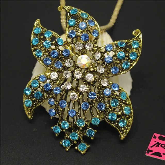 New Blue Bling Gorgeous Flower Crystal Pendant Holiday gifts China Necklace