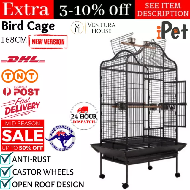 iPet Bird Cage Pet Cages Aviary 168CM Large Budgie Cockatiel Parrot Travel Stand