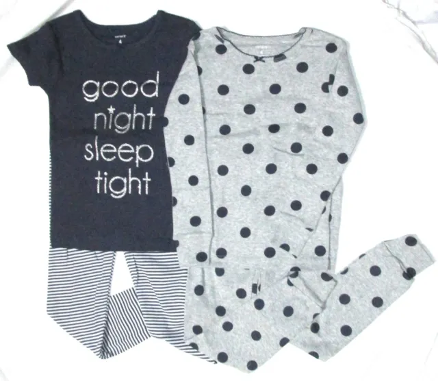 NEW Carters Pajama Set Size 4 Blue Gray Glitter Striped Polka Dots Long Short