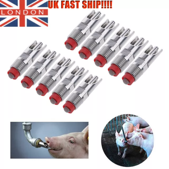 10Pcs/set Steel 1/2" PT Thread Pig Hog Automatic Nipple Drinker Waterer Chic UK