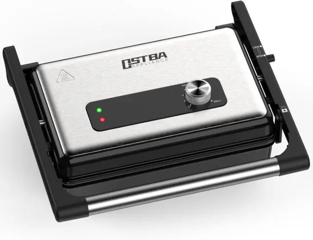 Tiastar Panini Press, 1000W Sandwich Toaster with Non-Stick Plates