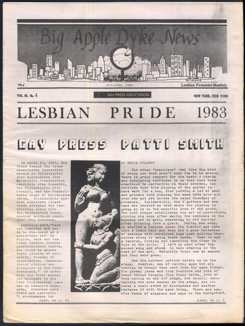 BIG APPLE DYKE NEWS 5-6 1983 Lesbian Pride; Gay Press Patti Smith; Jane Rule &c