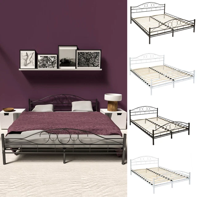 ROBUST STABLE METAL bed frame with slatted base white 203 x 147 x 90cm