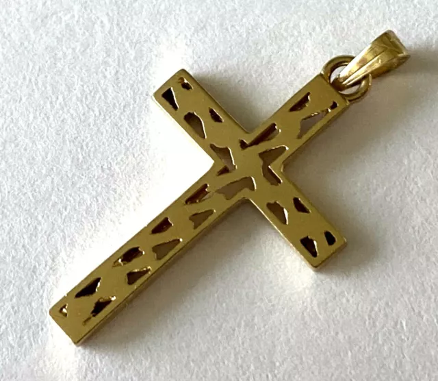 Signed Zina 14K Solid Yellow Gold Designer Cross Religious Pendant