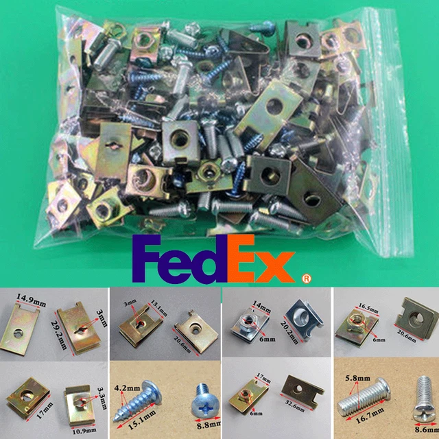 200pcs Mixed U-Type Clips Car Body Door Panel Trim Fastener Fixed Screws U-Nuts