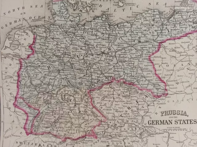 1873 Mitchell's Map of Prussia and the German States, Authentic Hand-colored 3