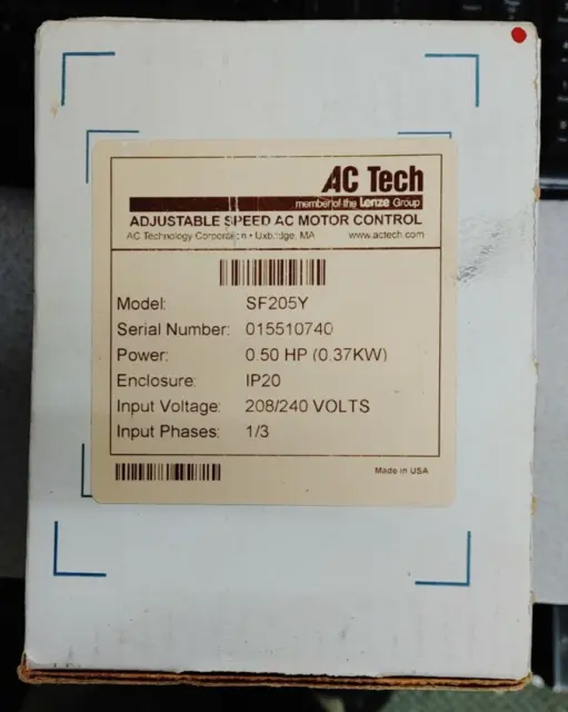 Ac Tech Sf205Y 0.5Hp Adjustable Speed Ac Motor Control 208/240V New!! Wow!!