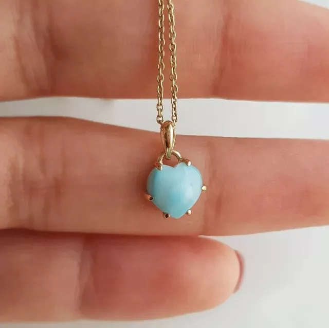 Colgante Dijes Regalo Día de la Madre Oro Sólido Piedras Preciosas Corazón Larimar Natural