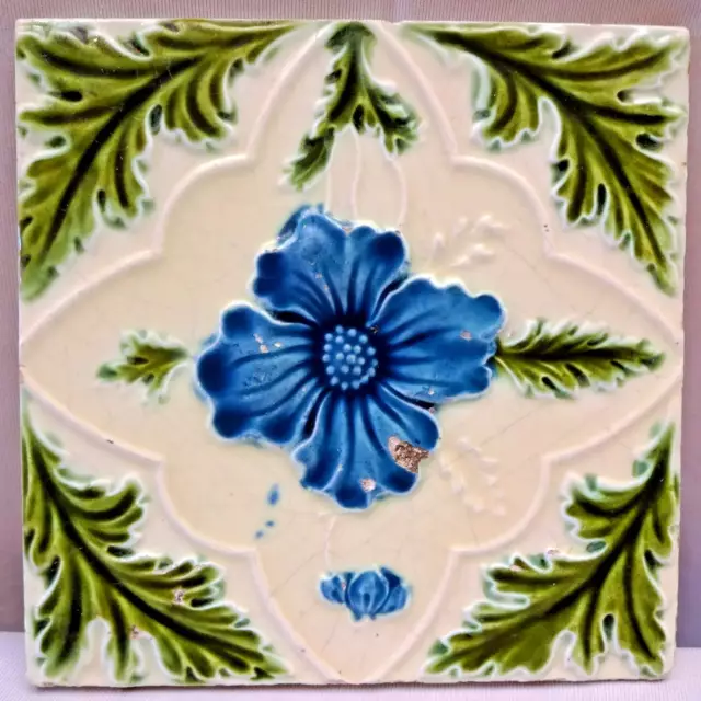Antique English Majolica Flower Ceramic Pattern Architecture Rare"" 140