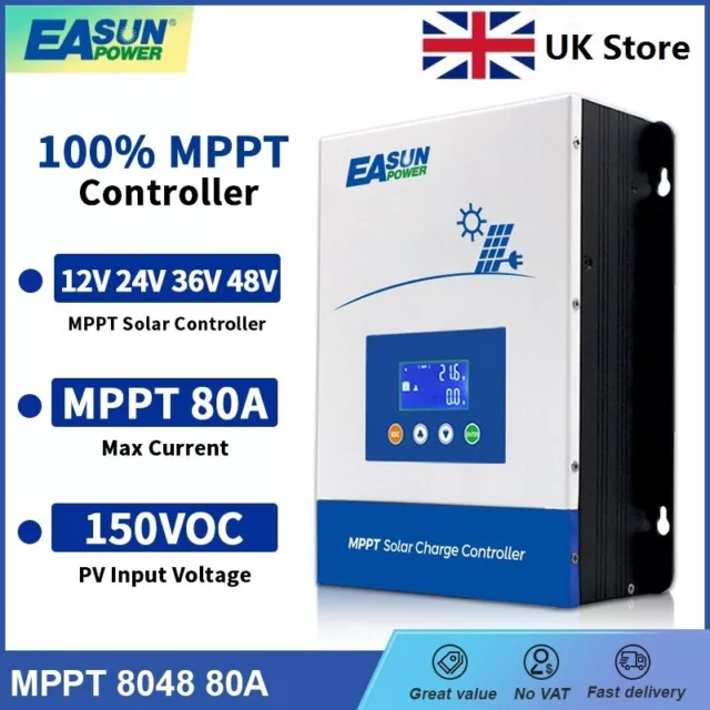 Easun MPPT 80A Solar Charge Controller 12/24/36/48V Battery Regulator Auto LCD