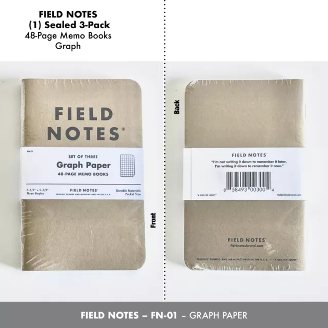 Field Notes Graph Paper, Set of Three – FN-01 (New - Sealed)