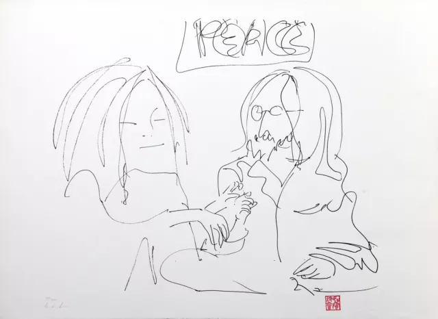 John Lennon, Paz Y Amor, Litografía Sobre Bfk Rives, Numerados De Yoko Ono En Pe
