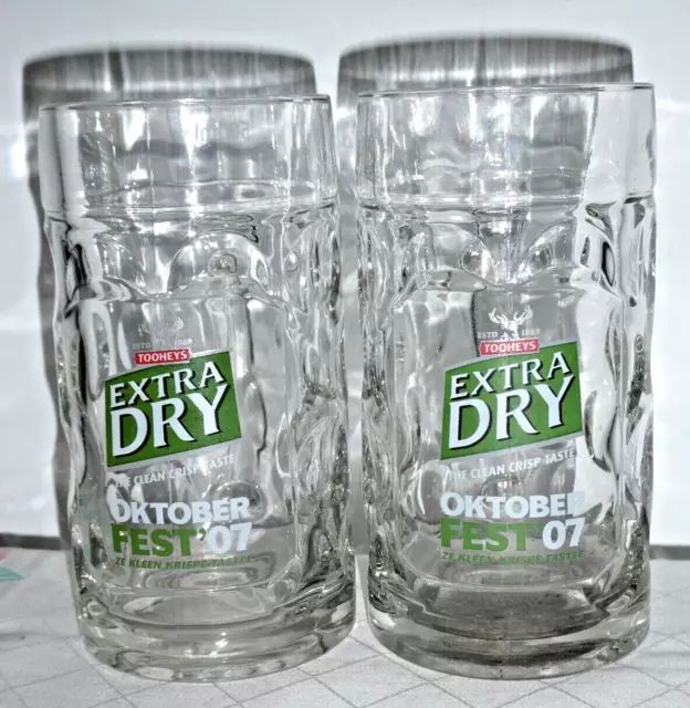 2 Tooheys Extra Dry Oktoberfest 07 Ze Kleen Krisp Tastee Glass Beer Mugs 1 Pint