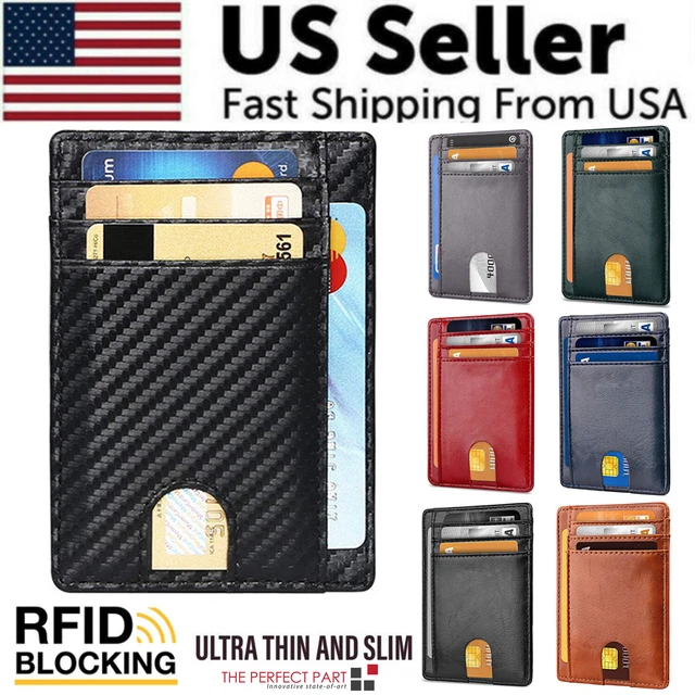 Mens Leather Slim Wallet RFID Blocking Minimalist ID Holder Credit Card Wallet