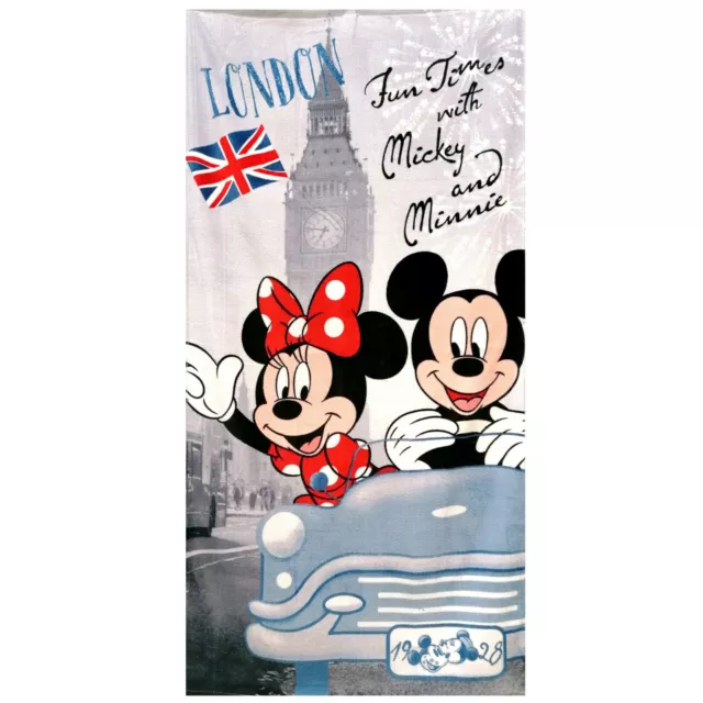 Disney Minnie Et Mickey Londres Serviette en Coton de Plage 70x140cm Enfants