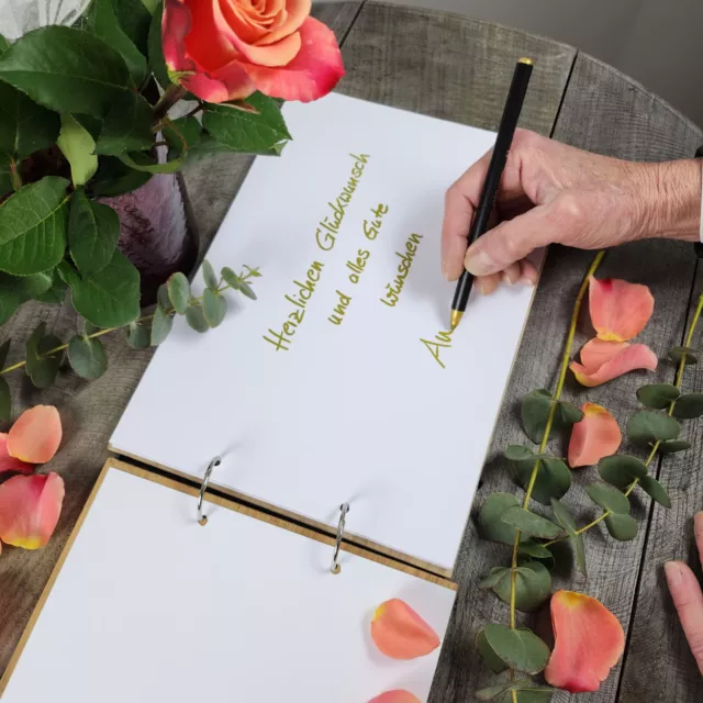 Gästebuch Hochzeit Gravur mit Namen Holz Hochzeitsbuch Fotobuch "Vogelhochzeit" 3