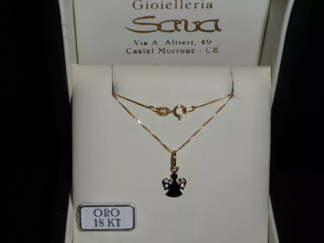 Collana oro giallo 750 18 kt e ciondolo angelo in oro 750 18 kt e zirconi Gr.1.4