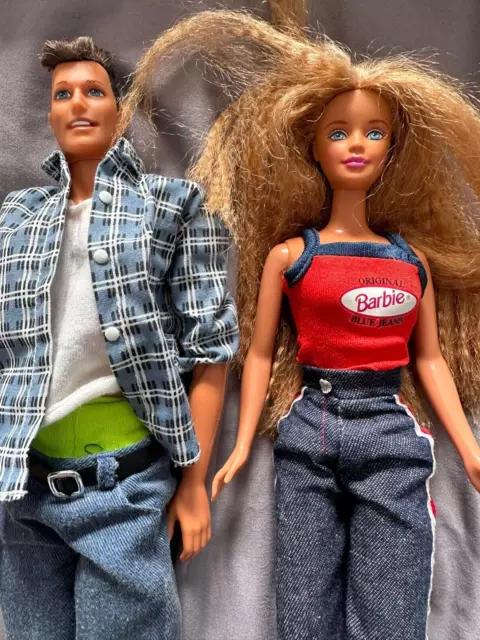 1990'S 2 BARBIE and Ken Dolls Vintage Mattel Original Barbie Blue Jeans ...