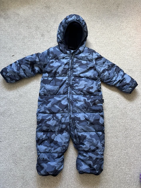 GAP SNOW SUIT, 6-12 Months, Blue Dinosaur Camouflage, Excellent