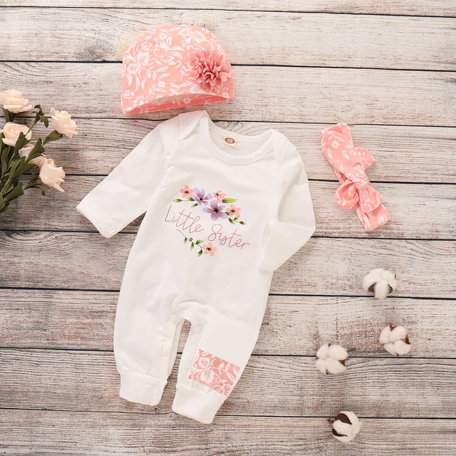 Newborn Baby Girl Clothes Romper Bodysuit Jumpsuit Hat Headband 3pcs Outfits Set