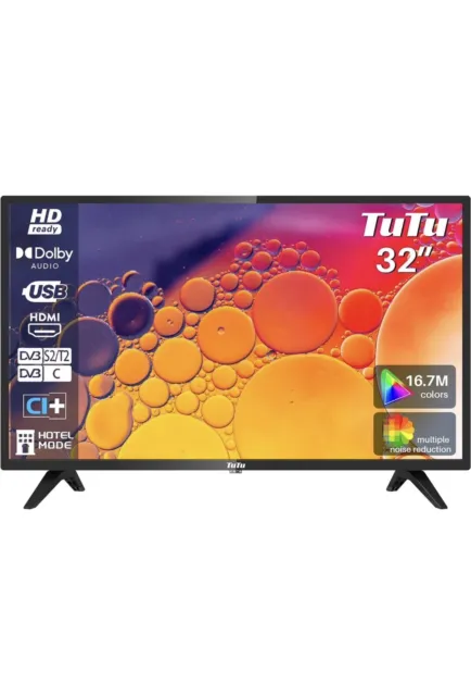 TuTu 32 Pollici(80cm) Televisori LED TV HD Ready Dolby Audio Triplo TV Apple, Tv