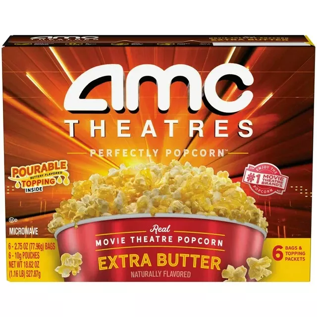 AMC Theatres Movie Theatre Extra Butter Microwave Popcorn 18.62 oz NEW