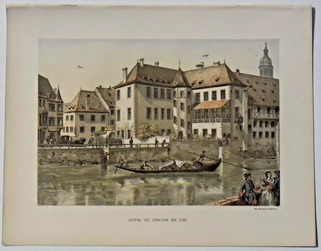 Engraving Strasbourg, Hotel du Dragon in 1725 - E. Schweitzer